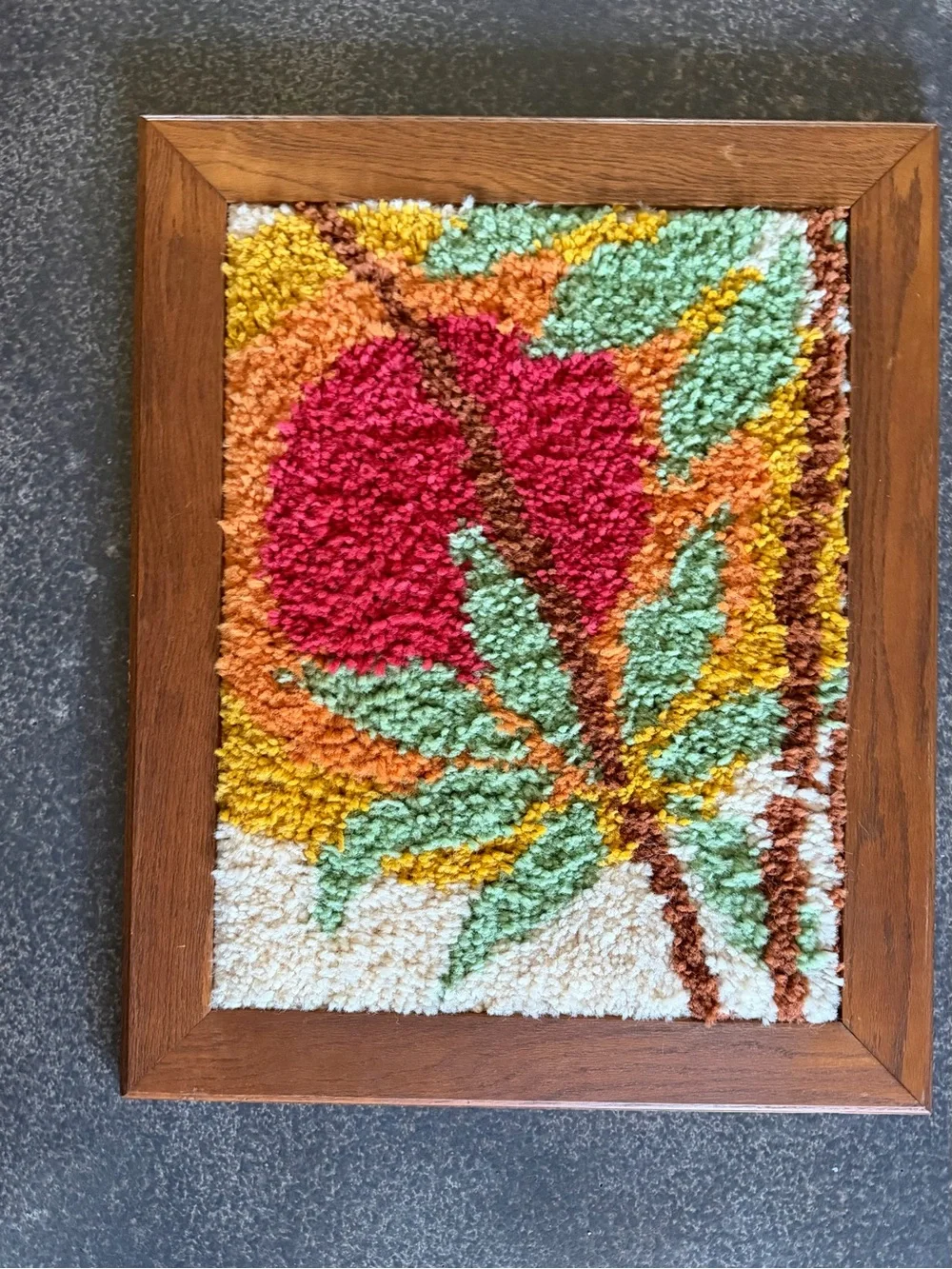 Vintage Yarn Latch Hook Wall Hanging Decor MCM Retro 1970's Boho Vibe Kitschy